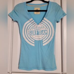 Hollister Blue Surf Team Women's V-Neck Top, Size XS